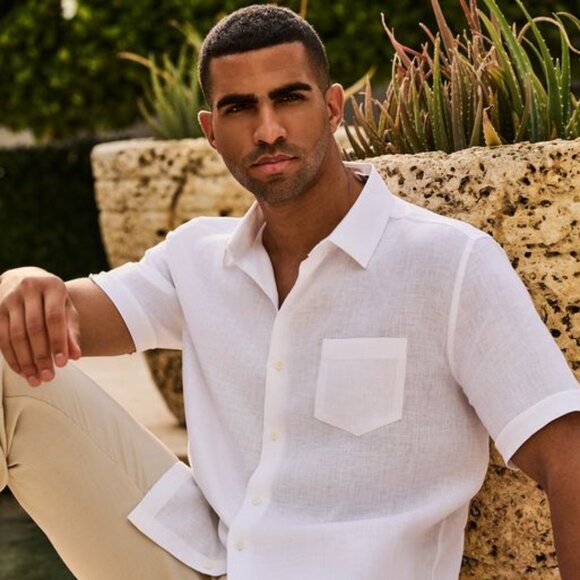 CUBAVERA MEN'S BLACK LINEN BLEND GUAYABERA SS BUTTON DOWN SHIRT - Picture 4 of 17